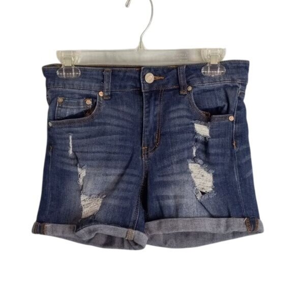 Indigo Rein Size 5 Shorts Juniors Denim Blue Jeans Destroyed Distressed Ripped - Picture 1 of 6
